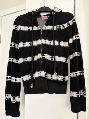 Juicy Couture Black & White Tie-Dye Velour Zip Hoodie